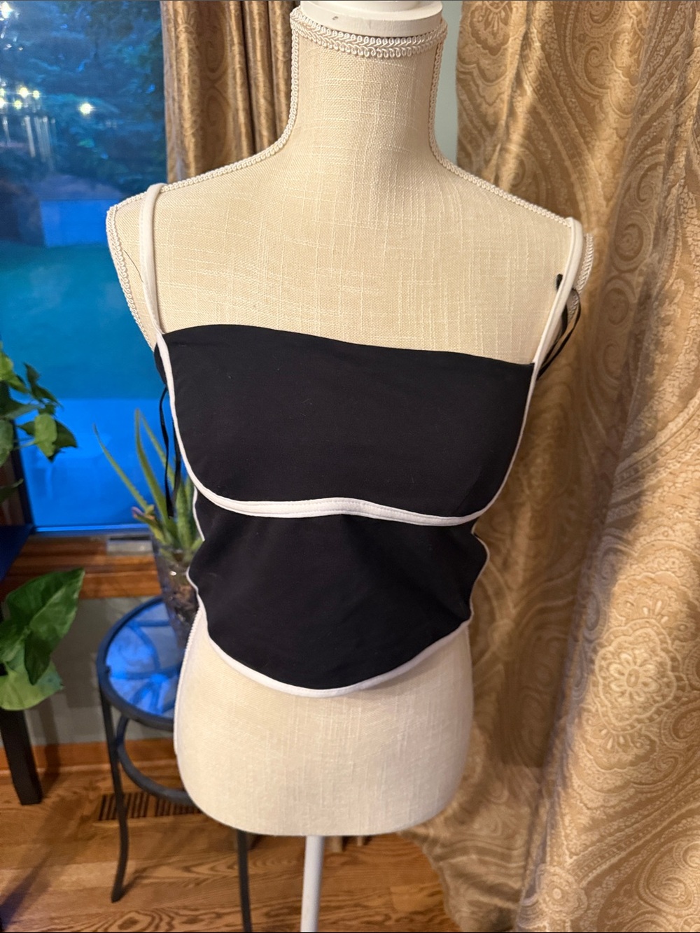 Forever 21 Black Crop Cami with White Trim